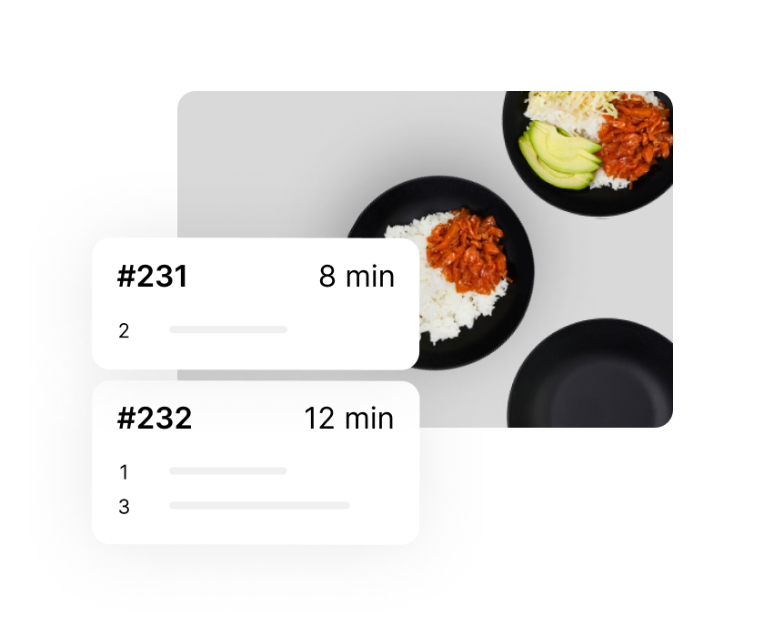Mehrere Bowls, daneben die Bonanzeige, wie sie im Lightspeed KDS auftaucht.