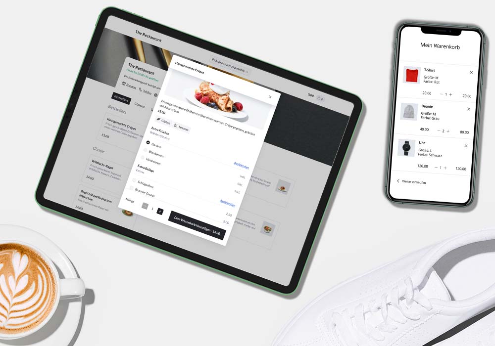 Order Anywhere Interface auf iPad und eCom Interface of iPhone